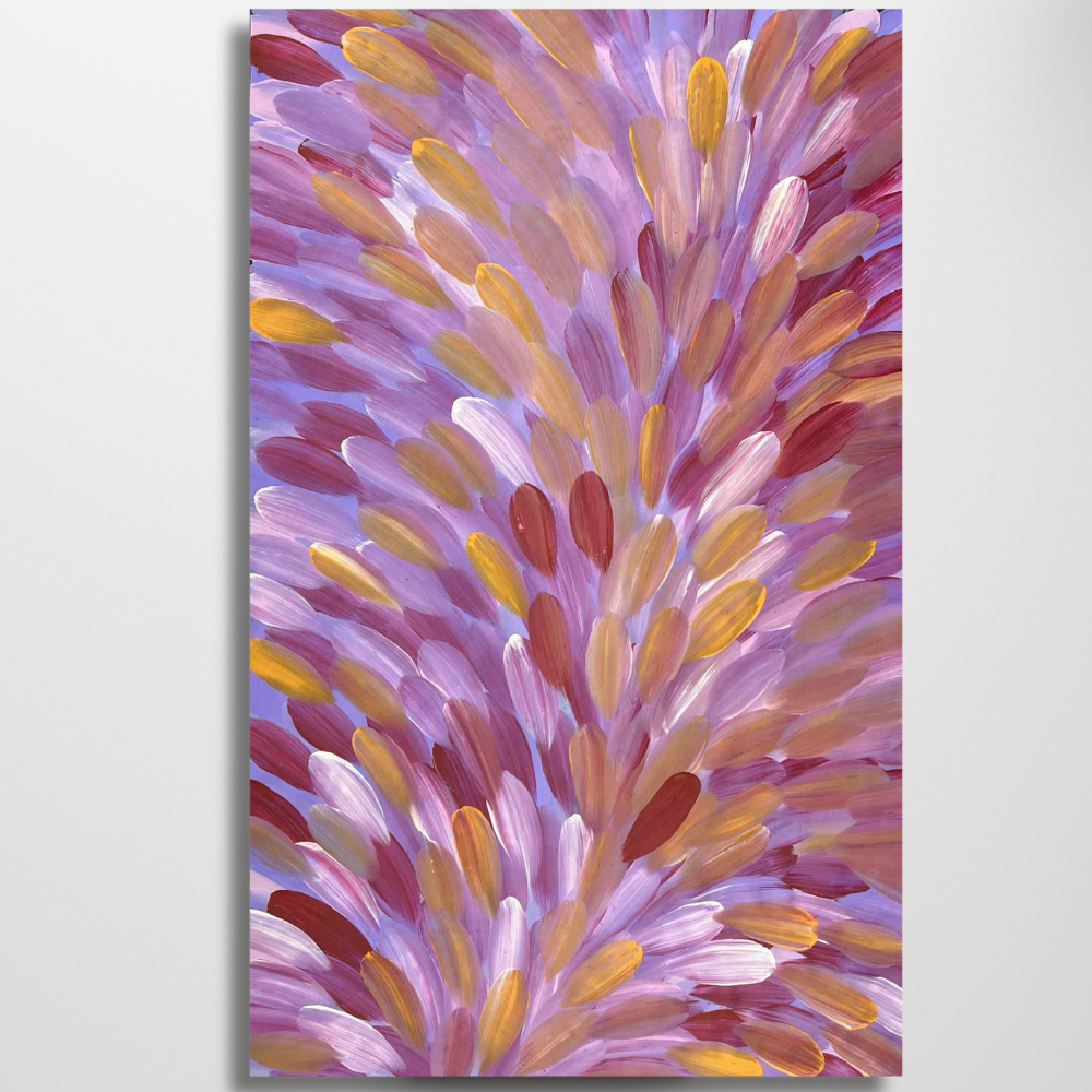 Original Painting Esther Haywood Petyarre. Medicine Leaves pink 