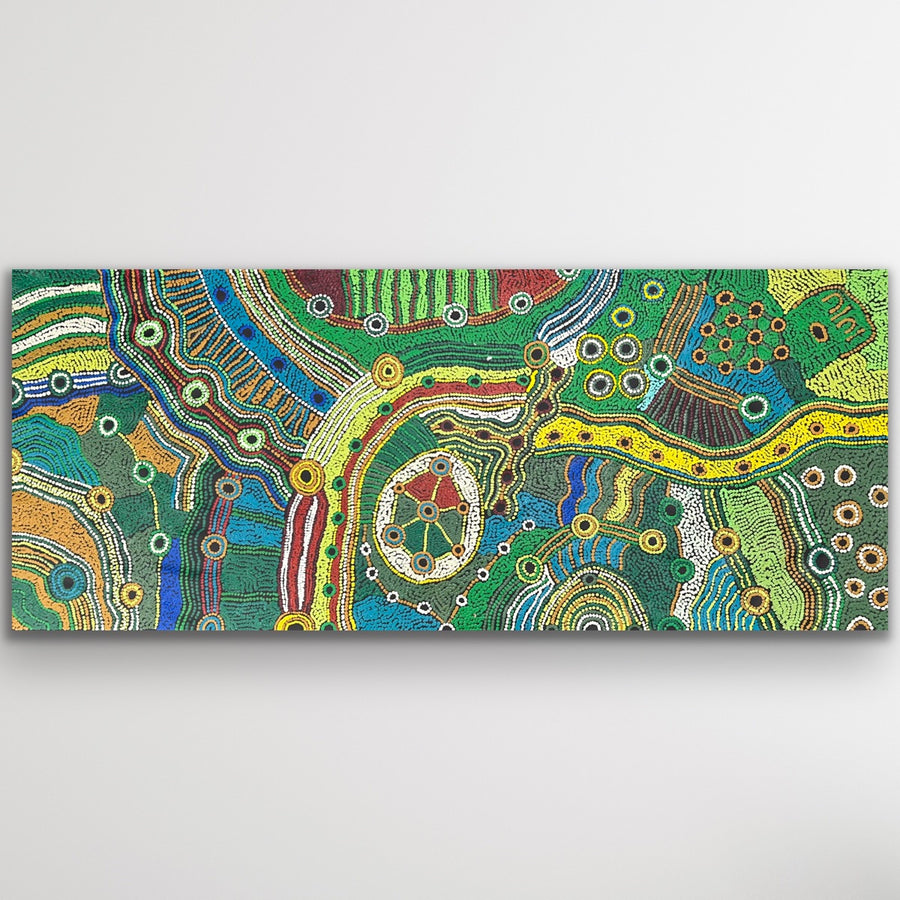 "Minyma Kutjara" original Aboriginal painting by Cassyanne Woods, 200cm x 83cm - authentic Indigenous Australian artwork