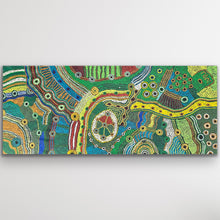 Load image into Gallery viewer, "Minyma Kutjara" original Aboriginal painting by Cassyanne Woods, 200cm x 83cm - authentic Indigenous Australian artwork
