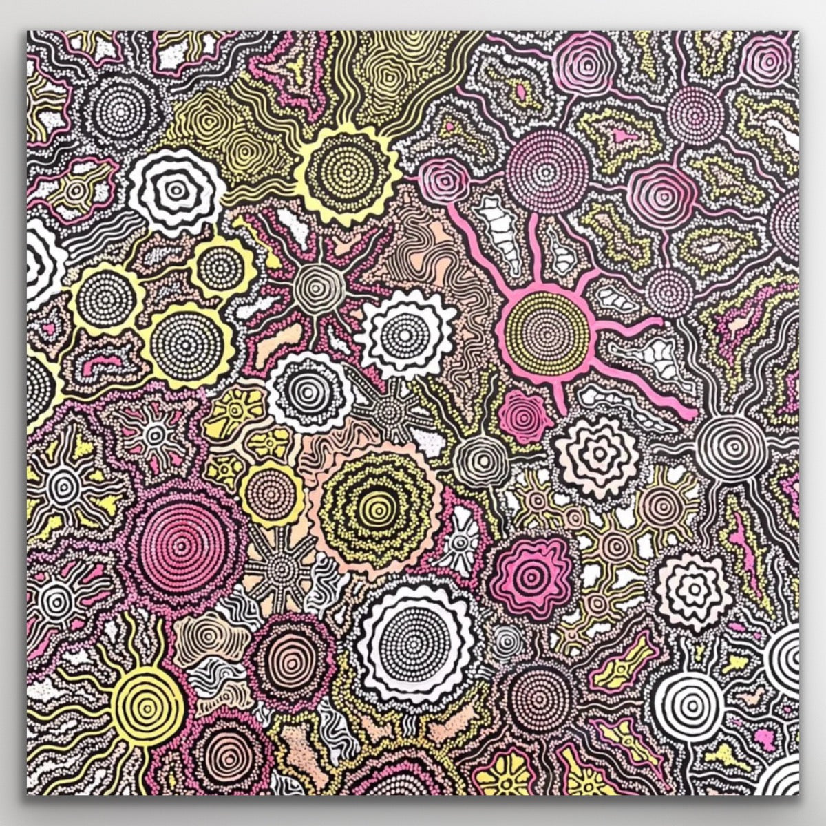 "Country Landscape" original Aboriginal painting by Farron Furber Jampitjinpa, 100cm x 100cm - authentic Indigenous Australian artwork