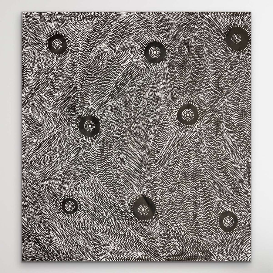 Flowing Aboriginal dot painting Water Dreaming by Marshall Jangala Robertson featuring detailed patterns and cultural meaning
