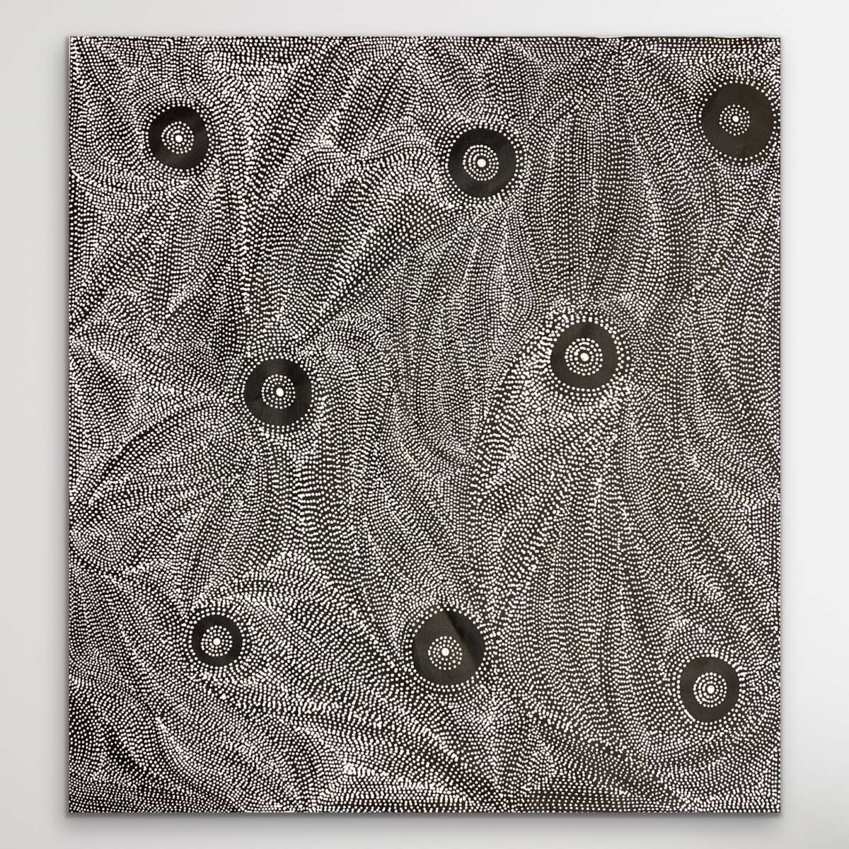 Flowing Aboriginal dot painting Water Dreaming by Marshall Jangala Robertson featuring detailed patterns and cultural meaning