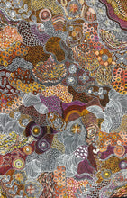 Load image into Gallery viewer, Janet Golder Kngwarreye&#39;s 180cm x 116cm painting My Country from Utopia full detailed image featuring traditional Aboriginal symbols and bold autumn colours
