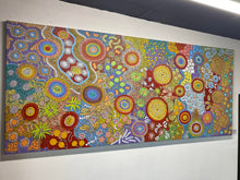 Load image into Gallery viewer, Gallery installation view of Budgerigar Story &amp; Bush Tucker painting by Julieanne Turner in Edwardstown
