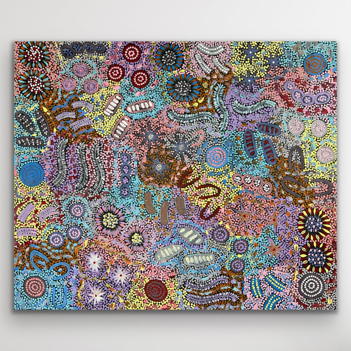 Grandmother's Country Aboriginal painting by Michelle Possum Nungurrayi, showcasing intricate dot work and sacred landscape storytelling