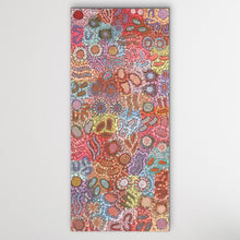 Load image into Gallery viewer, Grandmother&#39;s Country Michelle Possum Nungurrayi 178cm x 120cm displayed vertically on white wall painting is  pink, red, purple, brown, blue, with detailed dot work and aboriginal symbols
