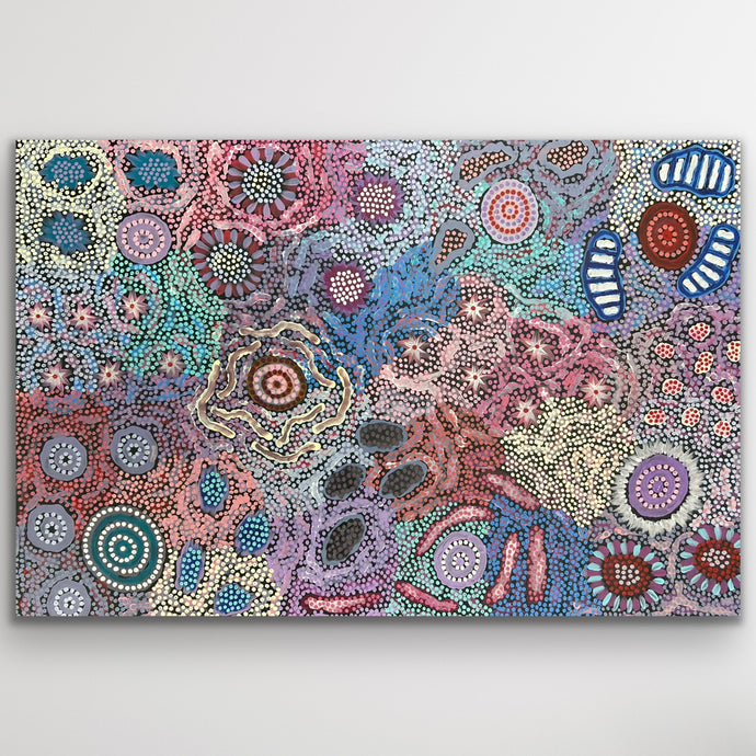 Large Aboriginal artwork Grandmother's Country by Michelle Possum Nungurrayi in vivid colours