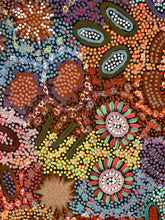 Load image into Gallery viewer, Grandmother&#39;s Country painting by Michelle Possum Nungurrayi, Australian Aboriginal artist from Mt Allan, close-up detail highlighting colors and aerial landscape patterns.
