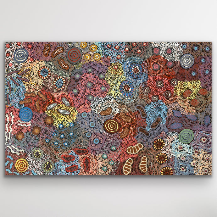 Full canvas view of Grandmother’s Country Aboriginal artwork by Michelle Possum Nungurrayi.