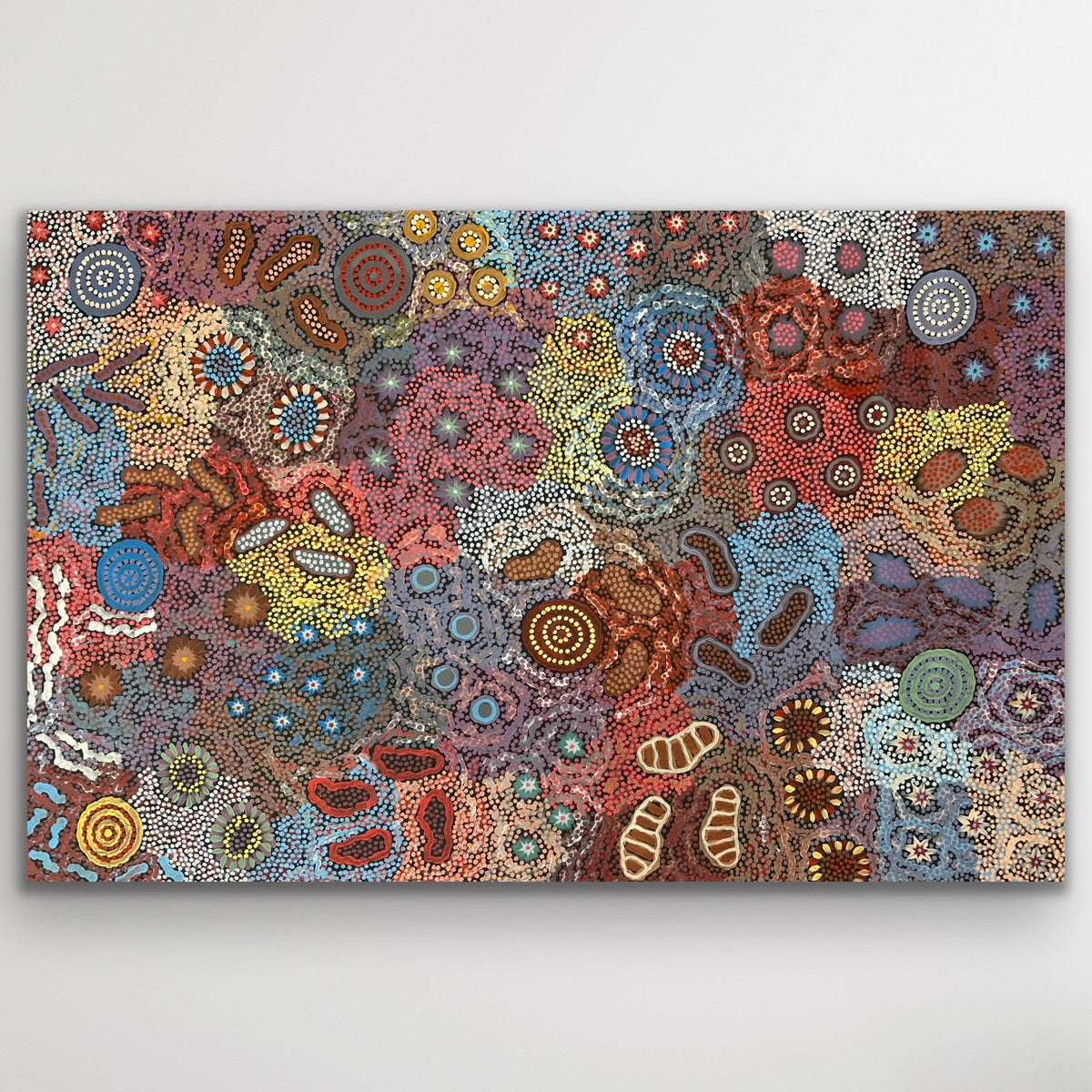Full canvas view of Grandmother’s Country Aboriginal artwork by Michelle Possum Nungurrayi.