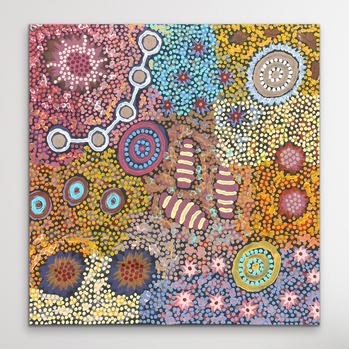 Michelle Possum painting square displayed on white wall