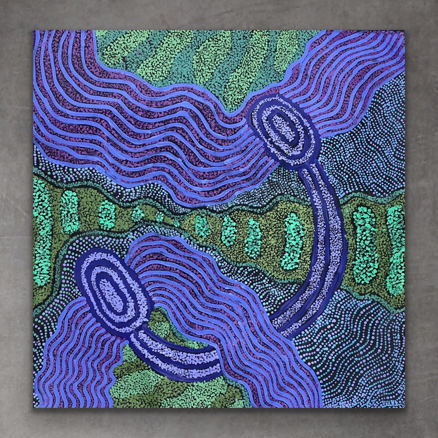 "Minyma Kutjara" original Aboriginal painting by Inawinytji Stanley, 91cm x 89cm - authentic Indigenous Australian artwork