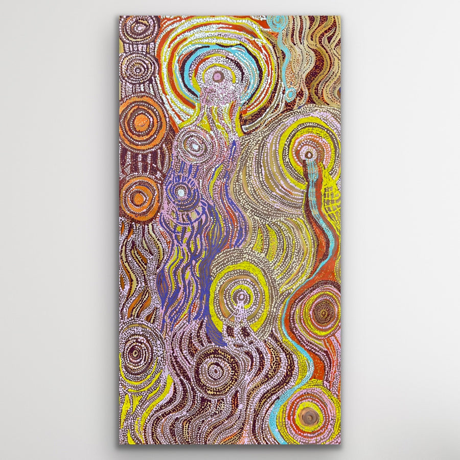 "Minyma Kutjara" original Aboriginal painting by Joanne Ken, 140cm x 73cm - authentic Indigenous Australian artwork