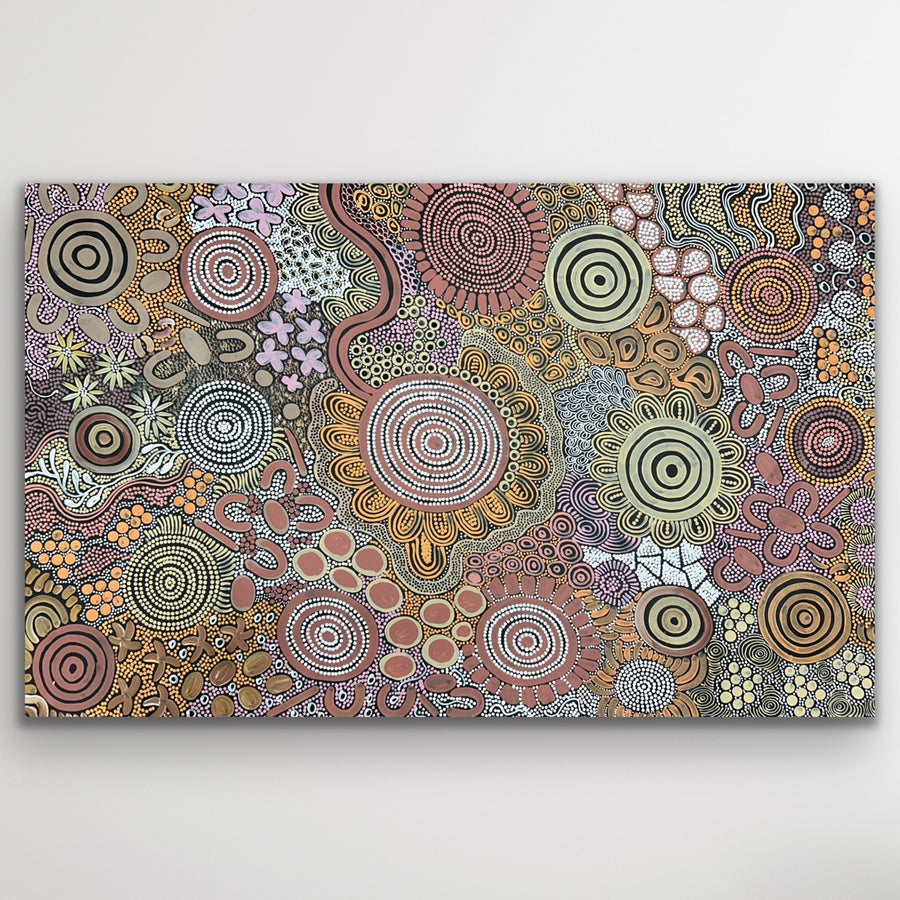 "Women Hunting Bush Tucker" original Aboriginal painting by Julieanne Nungurrayi Turner, 139cm x 89cm - authentic Indigenous Australian artwork