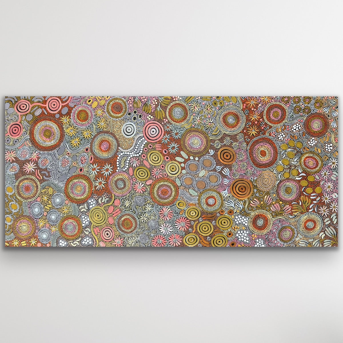 "Budgerigar Dreaming and Bush Tucker Story" Julieanne Nungurrayi Turner 205cm x 95cm