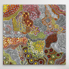 Load image into Gallery viewer, Janet Golder Kngwarreye &quot;My Country (Utopia)&quot; painting, 90x88cm, depicting Bush Plum Dreaming landscapes of Central Australia
