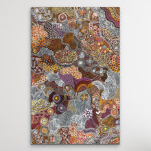 Load image into Gallery viewer, &quot;My Country (Utopia)&quot; Janet Golder Kngwarreye 180cm x 116cm larger painting shown on a white wall featuring browns, oranges, yellows and pinks
