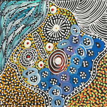 Load image into Gallery viewer, Small painting by Janet Golder Kngwarreye Blue white yellow green
