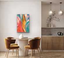 Load image into Gallery viewer, Aboriginal wall art Pantu Salt Lake Sunset print by Janice Stanley in modern kitchen living area, bold canvas artwork
