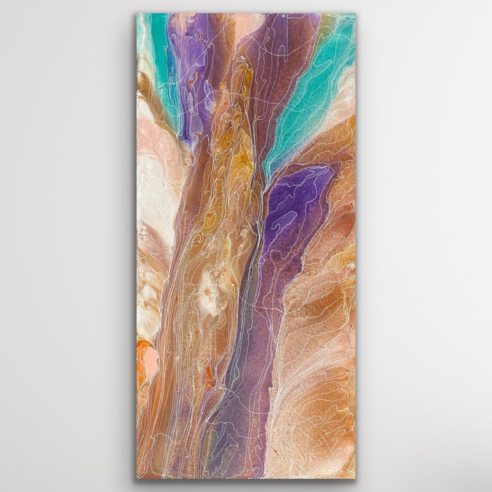 Tall canvas showing Pantu Salt Lake Dreaming painted by Janice Stanley