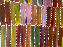 Load image into Gallery viewer, Colorful patterned fabric with a grid of multicolored squares and white dots.
