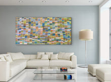 Load image into Gallery viewer, &quot;Yam Dreaming&quot; Jeannie Mills Pwerle 212cm x 105cm displayed in modern living room with white couch
