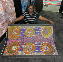 Load image into Gallery viewer, Joanne Ken with original painting "Minyma Kutjara" - Aboriginal artist
