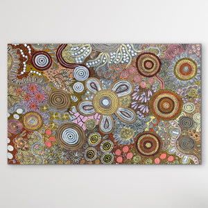 "Budgerigar & Bush Tucker Story" Julieanne Nungurrayi Turner 140cm x 86cm