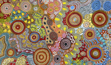 Load image into Gallery viewer, Vibrant Budgerigar and Bush Tucker Aboriginal art by Julieanne Nungarrayi Turner with cultural storytelling and strong patterns.

