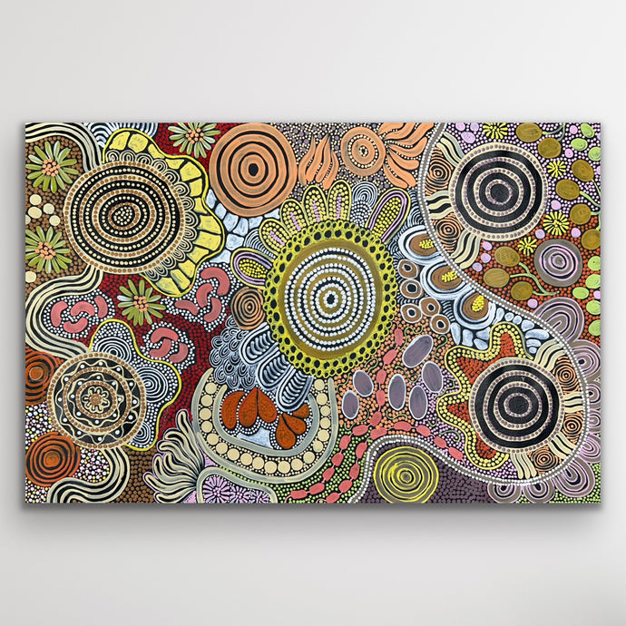 Aboriginal artwork Budgerigar Dreaming & Bush Tucker by Julieanne Nungurrayi Turner