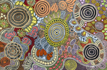 Load image into Gallery viewer, Aboriginal painting Budgerigar Bush Tucker Story showing vivid patterns by Julieanne Turner
