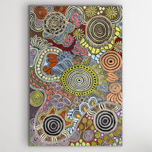 Load image into Gallery viewer, Dreaming story painting by Julieanne Nungurrayi Turner featuring circular dot designs
