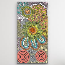 Load image into Gallery viewer, Painting by Julieanne Nungurrayi Turner showing Budgerigar Dreaming with concentric circles
