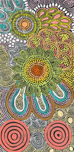 Load image into Gallery viewer, Detail of Budgerigar Dreaming Aboriginal art by Julieanne Nungurrayi Turner with green tones
