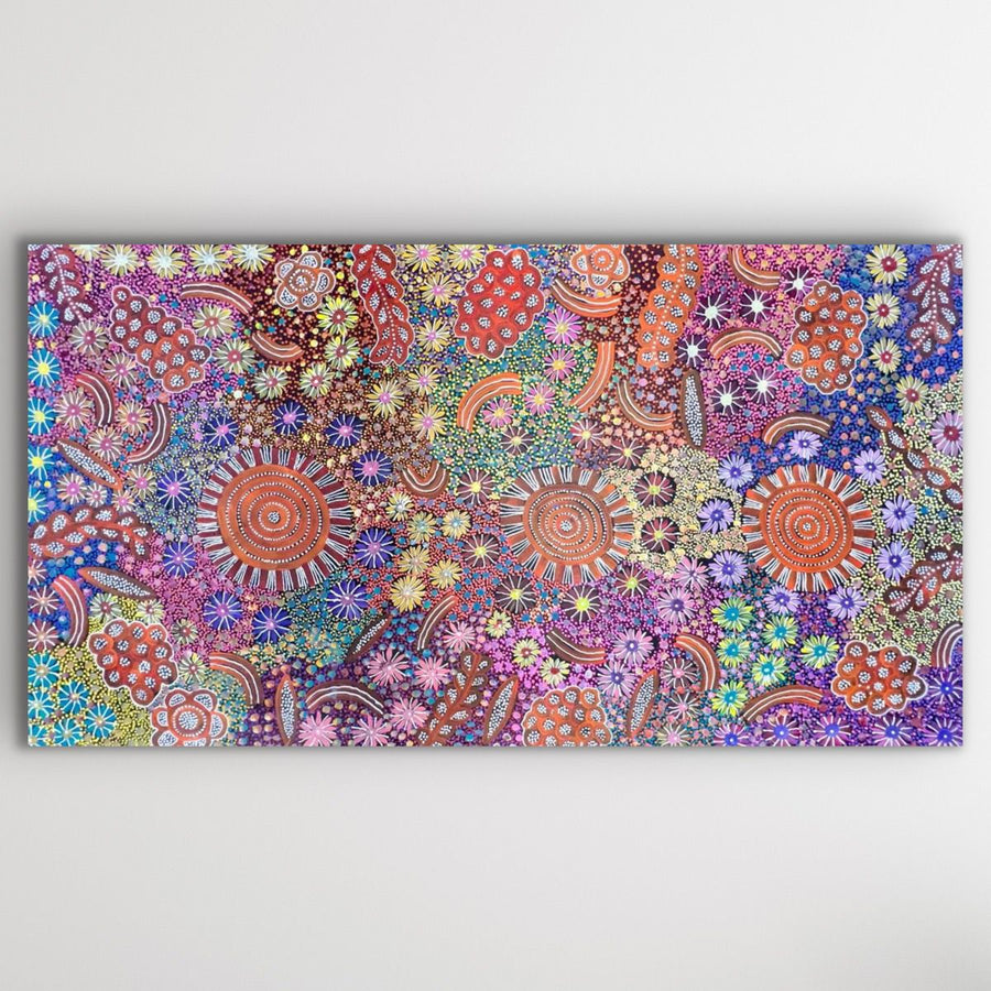 "Bush Plum Dreaming" original Aboriginal painting by June Bird, 189cm x 109cm - authentic Indigenous Australian artwork