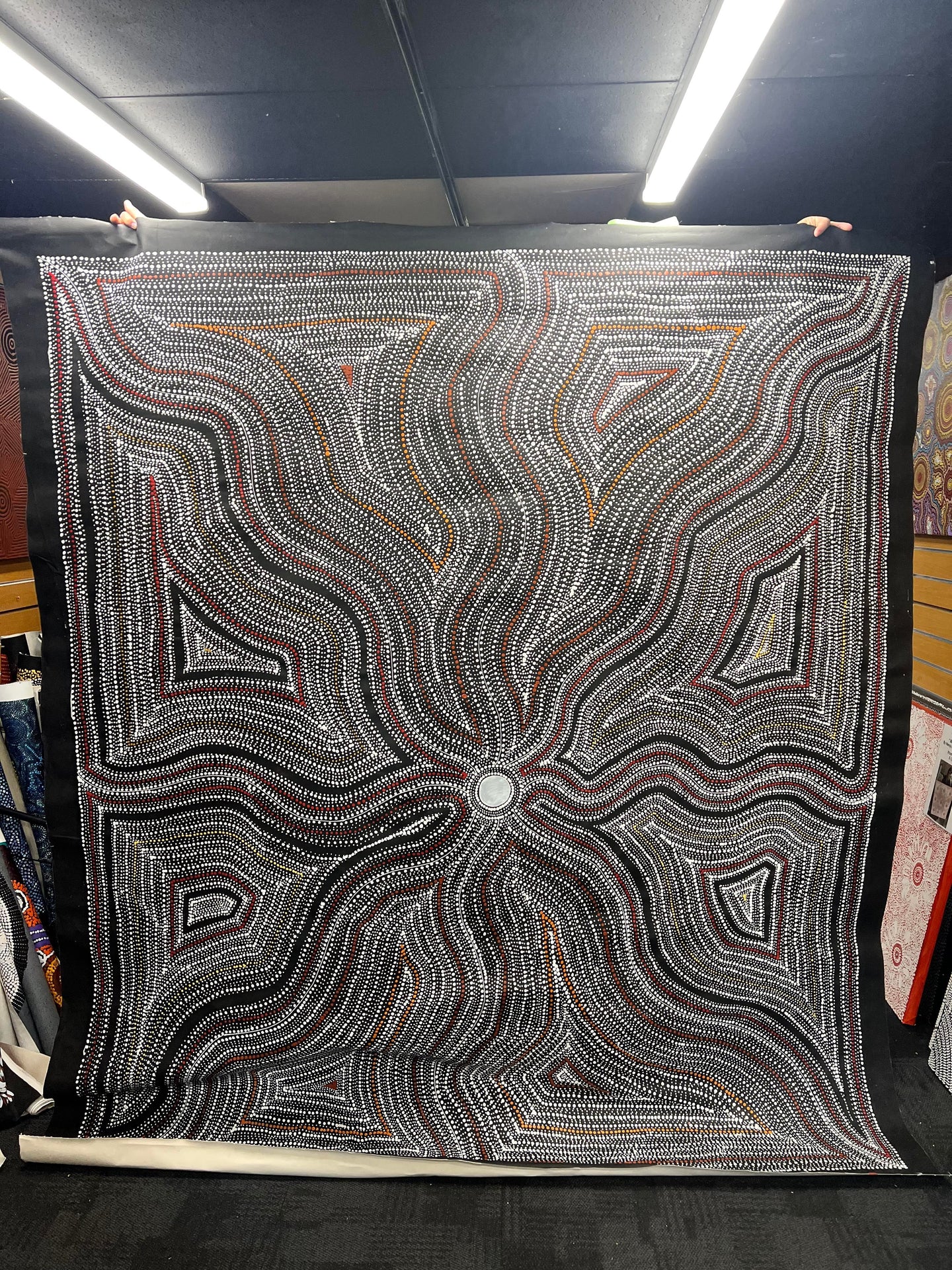  Large 205x235cm Water Dreaming painting by Marshall Jangala Robertson featuring expansive flowing dot patterns and cultural heritage