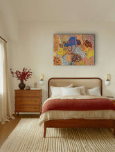 Load image into Gallery viewer, Malilu Kay Baker Tunkin 115cm x 90cm shown on wall in bedroom with brown and terracotta furniture, cream pillows and rug
