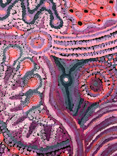 Load image into Gallery viewer, Close up of detailed flowing lines, dot work and colourful patterns from Mamungari Nya by Renae Nakamarra Nelson.
