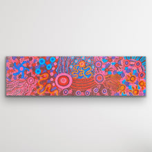 Load image into Gallery viewer, Mamungari Nya C original Aboriginal painting by Renae Nakamarra Nelson depicting sisters roaming across Country 111 × 32 cm
