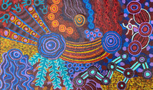 Load image into Gallery viewer, Close crop showing interconnected symbols, textured dot painting and vibrant colour variation.
