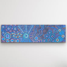 Load image into Gallery viewer, Full view of Mamungari Nya by Renae Nakamarra Nelson showing flowing blue pathways, circular motifs and fine dot detailing.
