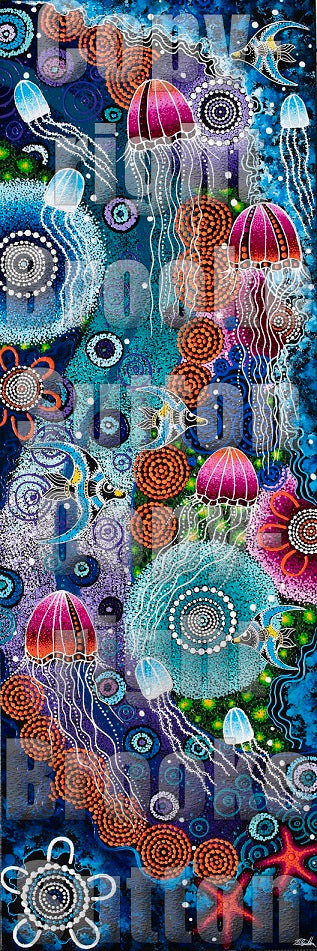 Mangkarri (To Swim) original painting by Brooke Sutton, Kalkadoon Aboriginal artist, 181cm x 61cm