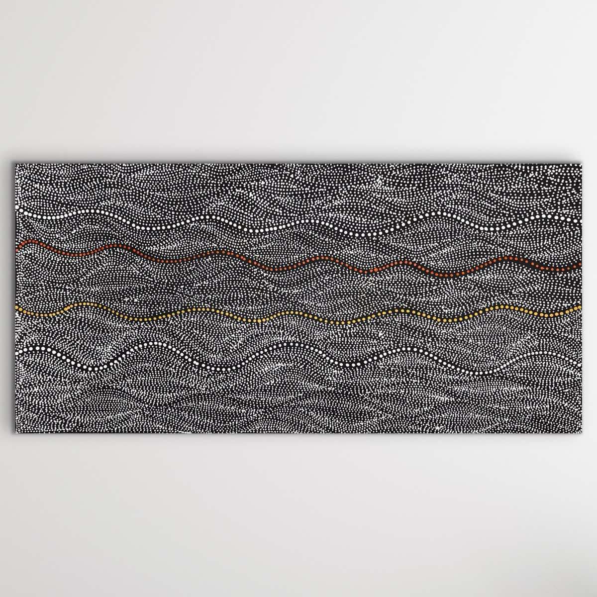 Marshall Jangala Robertson Aboriginal dot artwork Seed Dreaming with graceful lines and storytelling through movement