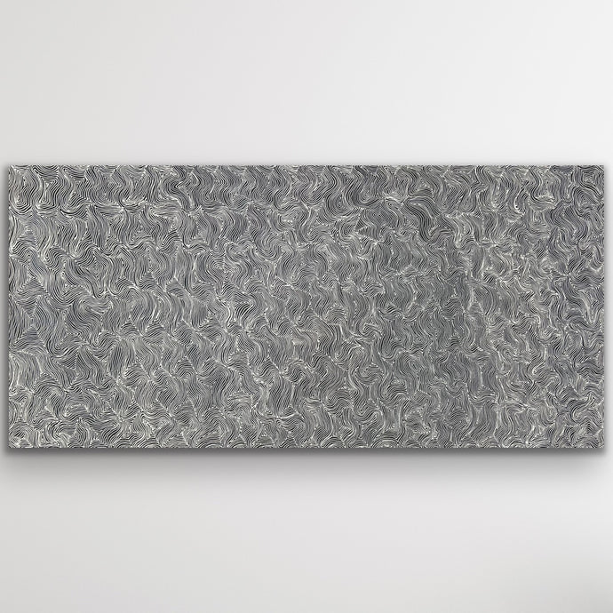 Wide view of Aboriginal painting Ngapa Jukurrpa Water Dreaming by Marshall Jangala Robertson