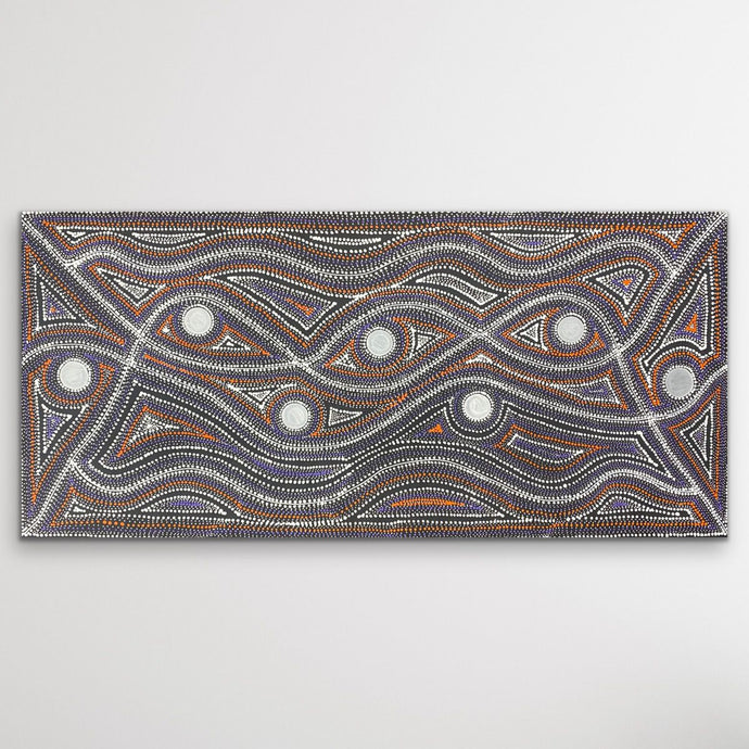 Seed Dreaming Aboriginal painting by Marshall Jangala Robertson with delicate dot work and movement inspired by culture and Country