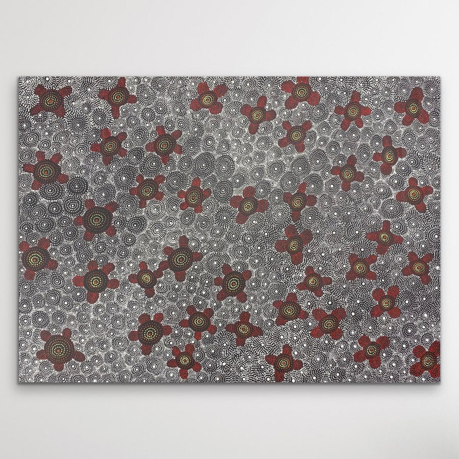 "Seed Dreaming" by Marshall Jangala Robertson - detail view of Aboriginal painting, 134cm x 99cm