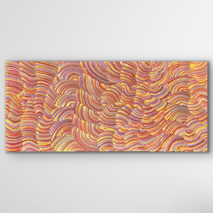 Horizontal view of Sand Dunes Tali Aboriginal painting by Maureen Nampijinpa Hudson