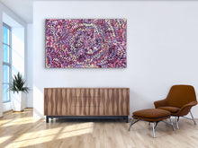 Load image into Gallery viewer, Medicine Leaves by Tansy Martin showcasing fine contemporary Aboriginal detailing in pink and purple hues displayed in modern home
