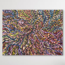 Load image into Gallery viewer, Colorful Bush medicine leaves painting with swirling patterns on a black background
