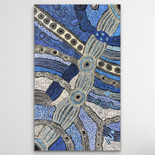 Load image into Gallery viewer, Blue and white Minma Malilu dreaming story apy lands artist full painting medium large artwork
